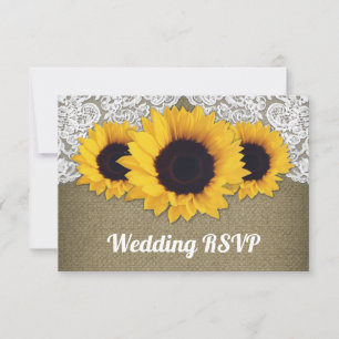 RSVP-Karten für Sonnenblumen-Burlap- und Spitzen-H RSVP Karte