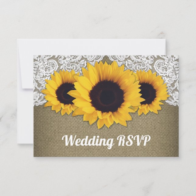 RSVP-Karten für Sonnenblumen-Burlap- und Spitzen-H RSVP Karte (Vorderseite)