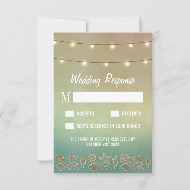 RSVP-Karten für tropische Seesterne und Seashell W RSVP Karte (Vorderseite)