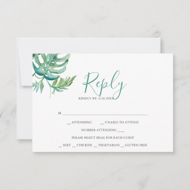 RSVP-Karten für tropische Wasserfarben RSVP Karte (Vorderseite)