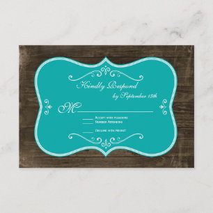 RSVP-Karten für Vintage Aquamarine Rustikale Holzs RSVP Karte