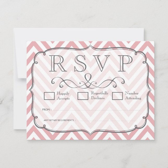 RSVP-Karten für Zickzack Hochzeiten, rosa und weiß RSVP Karte (Vorderseite)