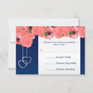 RSVP-Karten Hochzeit Korallen Blume und Navy Blue RSVP Karte