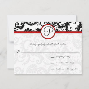 RSVP-Karten mit Schwarz-weißem Damask-Floral-Swirl RSVP Karte