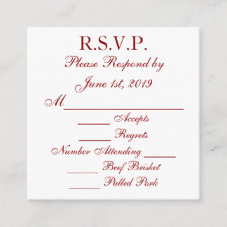 RSVP-Karten mit tiefrotem und weißem Ansprechen Begleitkarte
