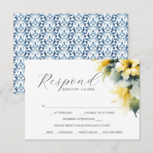 RSVP-Karten mit Wahl der Mahlzeiten Blau und Gelb RSVP Karte