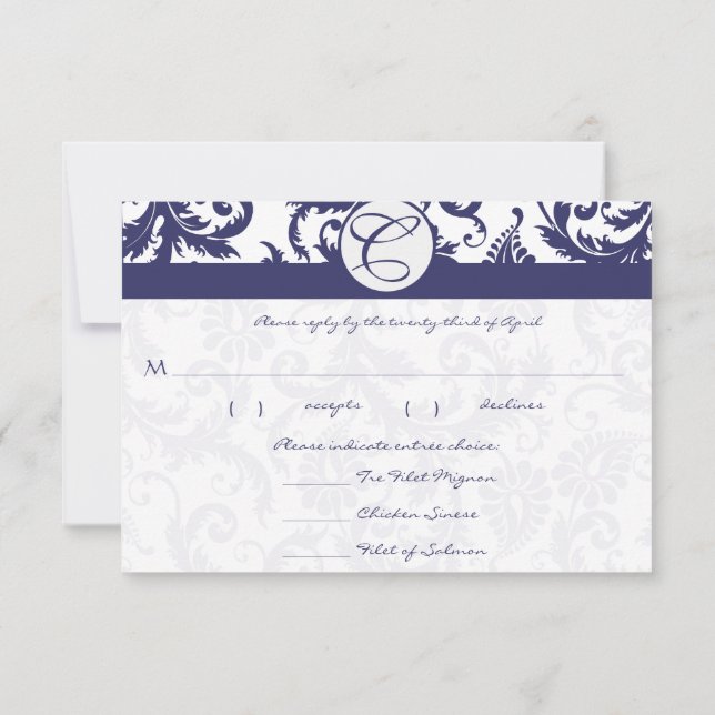RSVP Karten Navy Blue & White Damask (Rückseite)