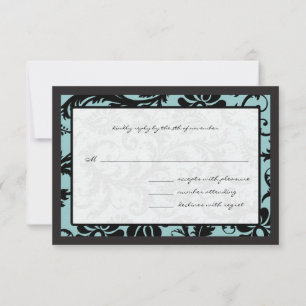 RSVP Karten - Schwarz & Aqua Blue Damask