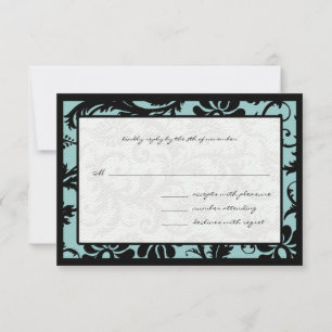 RSVP Karten - Schwarz & Aqua Blue Damask