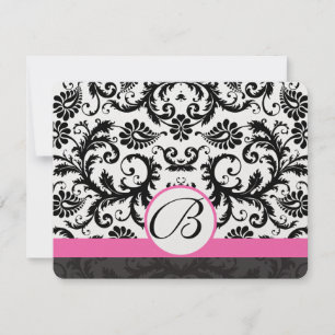 RSVP Karten schwarz und weiß Damask Hot Pink Trimm