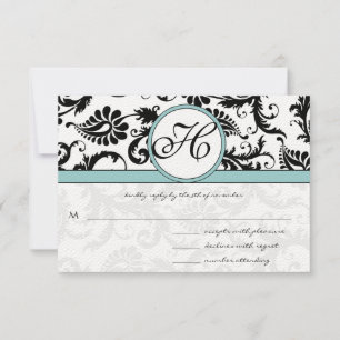 RSVP Karten Schwarz & Weiß Damask Aqua Blau
