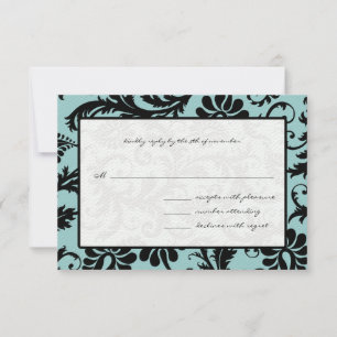 RSVP Karten Schwarz & Weiß Damask Aqua Blau
