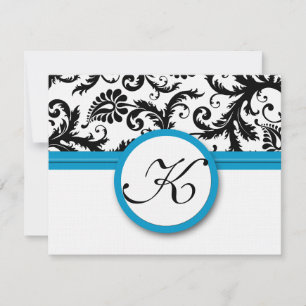 RSVP Karten Schwarz & Weiß Damask Bright Aqua Trim