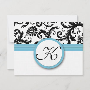 RSVP Karten Schwarz & Weiß Damask Pool Blue Trim