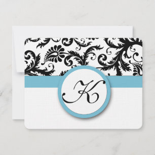 RSVP Karten Schwarz & Weiß Damask Pool Blue Trim
