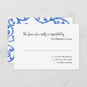 RSVP-Kartenscrollen-Muster blau RSVP Karte