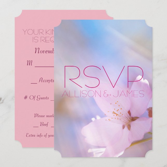 RSVP-Kirschblüte für Hochzeiten anpassbar Einladung (Vorne/Hinten)
