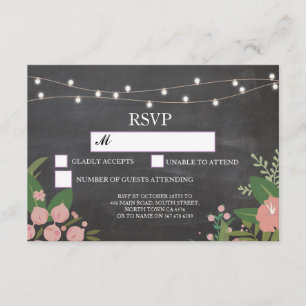 RSVP Kreide Hochzeit Rustikale Lichter Florale Kar Einladung