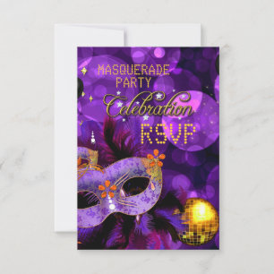 RSVP MASQUERADE Lila Gold Tanzparty Karte