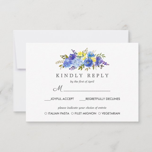 RSVP MEAL Option Gelbe Blütenblume Hochzeit Karte (Vorderseite)