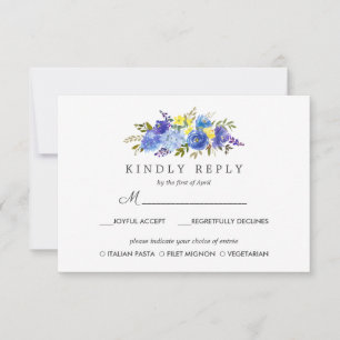 RSVP MEAL Option Gelbe Blütenblume Hochzeit Karte