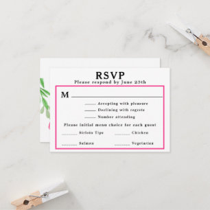 RSVP-Menü für Hochzeiten Rosa Blumenkarte Rücksend Einladung