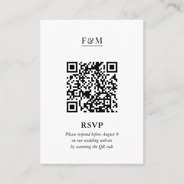 RSVP Minimal Chic QR Code für Hochzeiten Begleitkarte (Vorderseite)