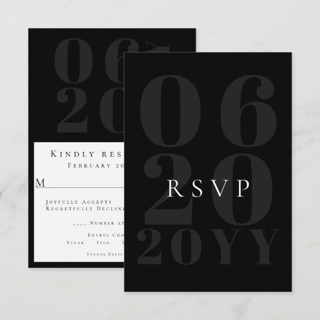 RSVP Minimalistischer, schwarzer Fett-Typ-Hochzeit Karte (Vorne/Hinten)