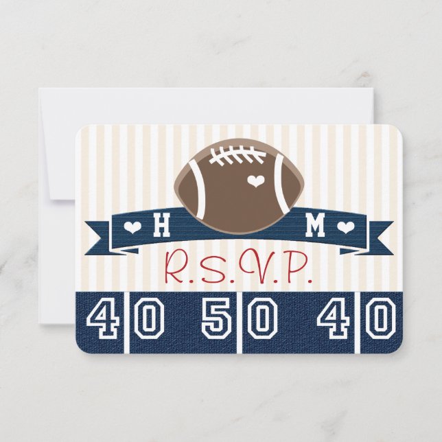 RSVP mit Monogramm NAVY UAWG FOOTBALL WEDING (Vorderseite)