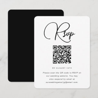 RSVP mit QR-Code für eine fette Schwarz-Weiß-Hochz Karte