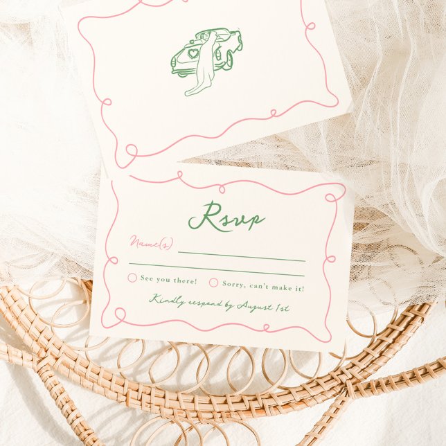RSVP mit weißer Hand, rosa und grüne Hochzeit Einladung (Von Creator hochgeladen)