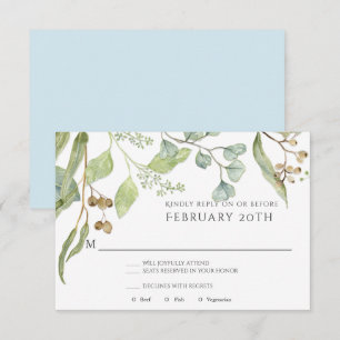 RSVP Modern Einfach Blau Wasserfarbe Eukalyptus Einladung