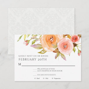 RSVP Moderne Aquarell-Pfirsich-Blumen-Damask-Hochz Einladung