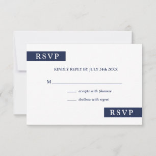 RSVP (Modernes Navy Blue und White Geometric Weddi