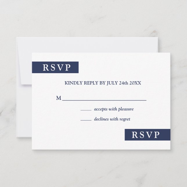 RSVP (Modernes Navy Blue und White Geometric Weddi Karte (Vorderseite)