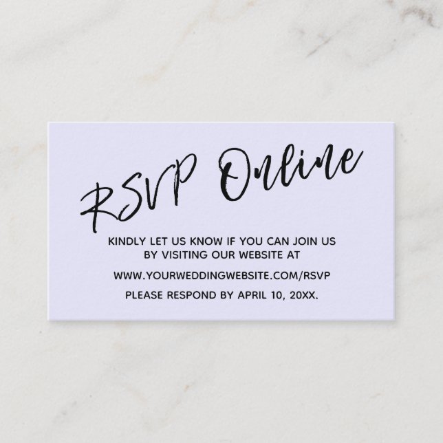 RSVP Online Handwriting Lavendel für Hochzeiten Begleitkarte (Vorderseite)