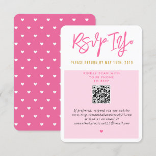RSVP ONLINE hübsche rosa weiße Herzen gold qrcode Karte