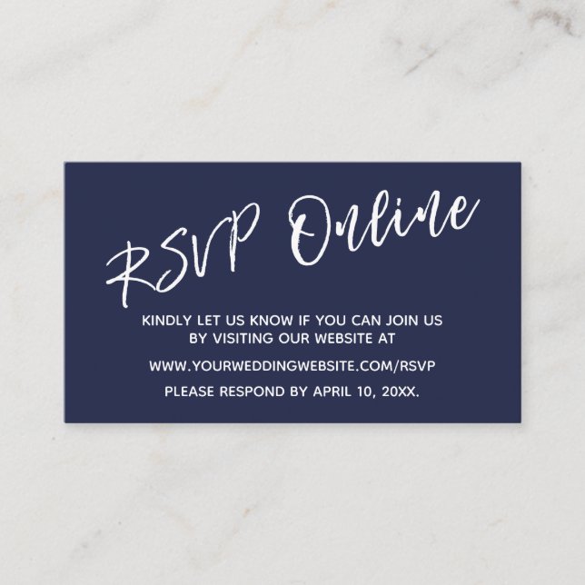 RSVP Online Lässig Handwriting Navy Card Hochzeits Begleitkarte (Vorderseite)