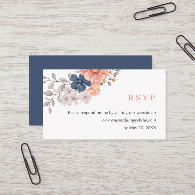 RSVP Online-Website für Hochzeiten von Korallen Visitenkarte (Vorderseite/Rückseite Beispiel)