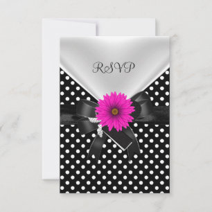 RSVP-Party-Spot-Polka-Dot-Schwarz-Weiß-Rosa RSVP Karte