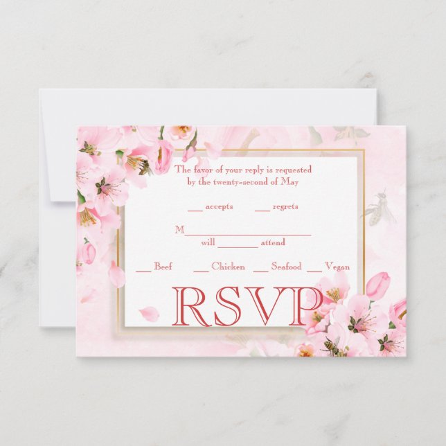 RSVP Pink Cherry Blossom Card Hochzeit Einladung (Vorderseite)