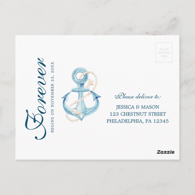 RSVP Postkarte für Nautische Hochzeit (Rückseite)