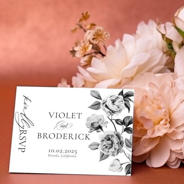 RSVP Postkarte für Schwarz-Weiß-Blumenzehen (Von Creator hochgeladen)