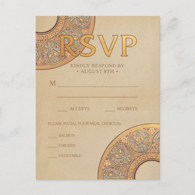 RSVP-Postkarten für Hochzeiten | Gold Nouveau Deko Postkarte (Vorderseite)