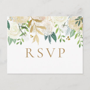 RSVP-Postkarten für Hochzeiten in Gold und Weiß-Bl Postkarte
