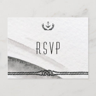 RSVP-Postkarten für Nautic Wedding graue und weiße Einladungspostkarte