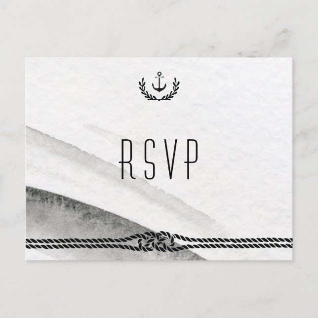 RSVP-Postkarten für Nautic Wedding graue und weiße Einladungspostkarte (Vorderseite)