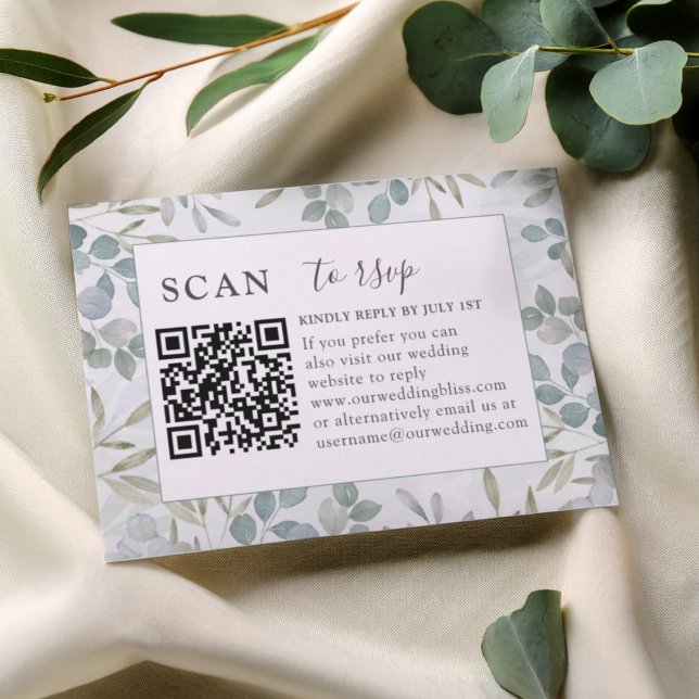 RSVP QR Code Eucalyptus Greenery Wedding Karte (Von Creator hochgeladen)