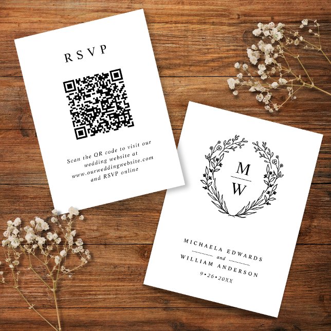 RSVP QR-Code für Botanisches Wreath Monogramm Begleitkarte (Von Creator hochgeladen)