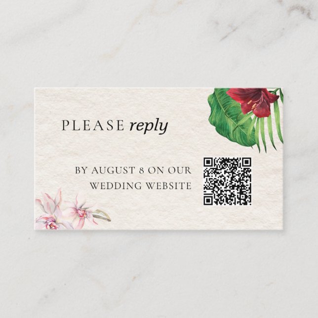 RSVP QR-Code für tropische Hochzeiten Begleitkarte (Vorderseite)